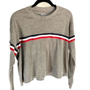Hollister Gray Stripe Cropped Sweater Size XS Casual Long Sleeve Top